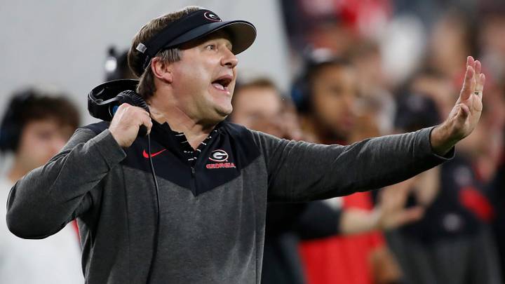 Georgia coach Kirby Smart on the sideline during the first half of the NCAA College Football National Championship game between TCU and Georgia on Monday, Jan. 9, 2023, in Inglewood, Calif.