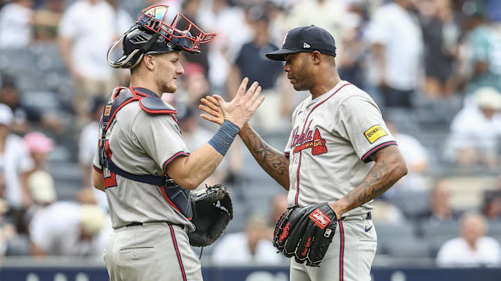 Atlanta Braves pitcher Raisel Iglesias and catcher Sean Murphy