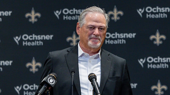 Nov 23, 2025; New Orleans, Louisiana, USA; New Orleans Saints general manager Mickey Loomis during the Jimmy Graham retirement at Caesars Superdome. Mandatory Credit: Stephen Lew-Imagn Images Nov 23, 2025; New Orleans, Louisiana, USA; New Orleans Saints general manager Mickey Loomis during the Jimmy Graham retirement at Caesars Superdome. Mandatory Credit: Stephen Lew-Imagn Images