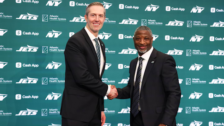 New York Jets general manager Darren Mougey and head coach Aaron Glenn