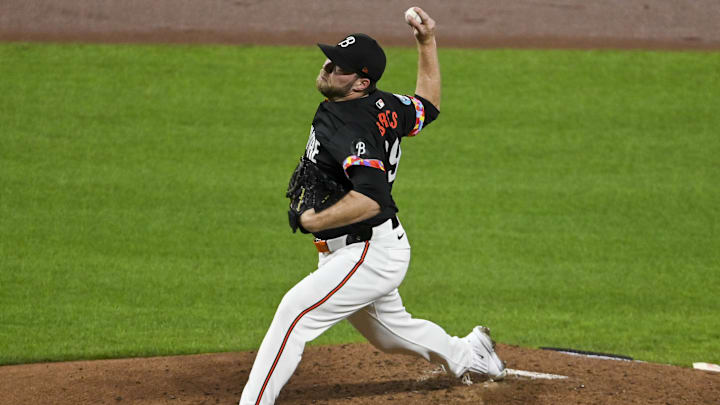 Sep 20, 2024; Baltimore, Maryland, USA;  Baltimore Orioles pitcher Corbin Burnes (39) throws a third inning pitch against the Detroit Tigers at Oriole Park at Camden Yards. 