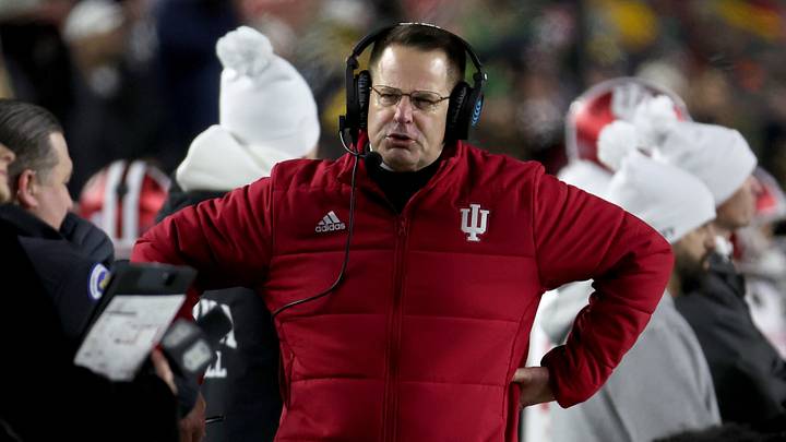Dec 20, 2024; Notre Dame, Indiana, USA; Indiana Hoosiers head coach Curt Cignetti during the first half against the Notre Dame Fighting Irish at Notre Dame Stadium. Mandatory Credit: Trevor Ruszkowski-Imagn Images Dec 20, 2024; Notre Dame, Indiana, USA; Indiana Hoosiers head coach Curt Cignetti during the first half against the Notre Dame Fighting Irish at Notre Dame Stadium. Mandatory Credit: Trevor Ruszkowski-Imagn Images