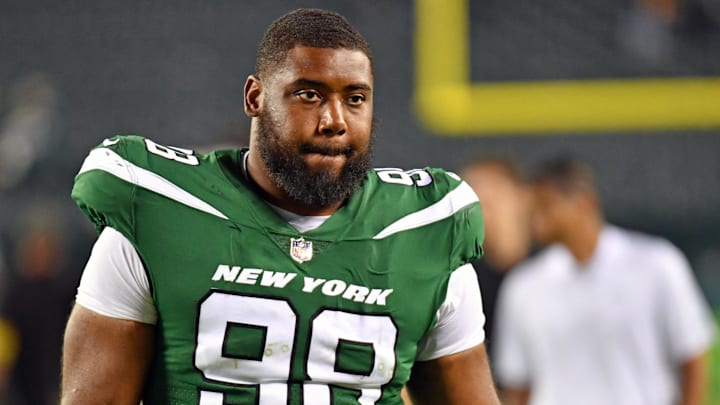 Aug 12, 2022; Philadelphia, Pennsylvania, USA; New York Jets defensive tackle Sheldon Rankins (98)