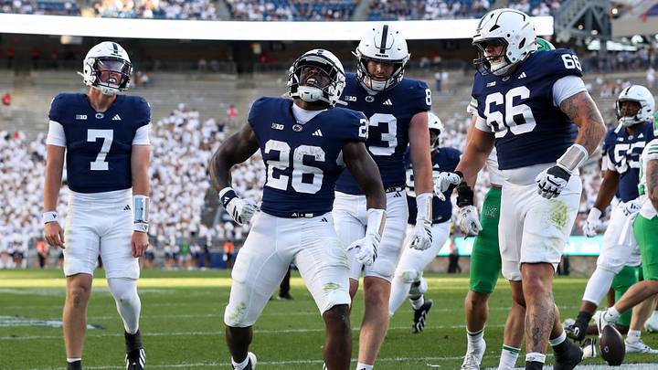Penn State Nittany Lions running back Cam Wallace celebrates after scoring a touchdown against the Marshall Thundering Herd at Beaver Stadium. Penn State Nittany Lions running back Cam Wallace celebrates after scoring a touchdown against the Marshall Thundering Herd at Beaver Stadium.
