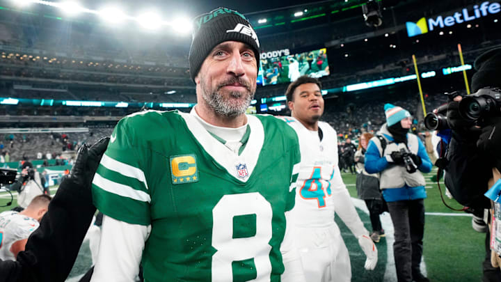 Quarterback Aaron Rodgers is shown after leading Jets to a 32-20 victory against the Miami Dolphins.