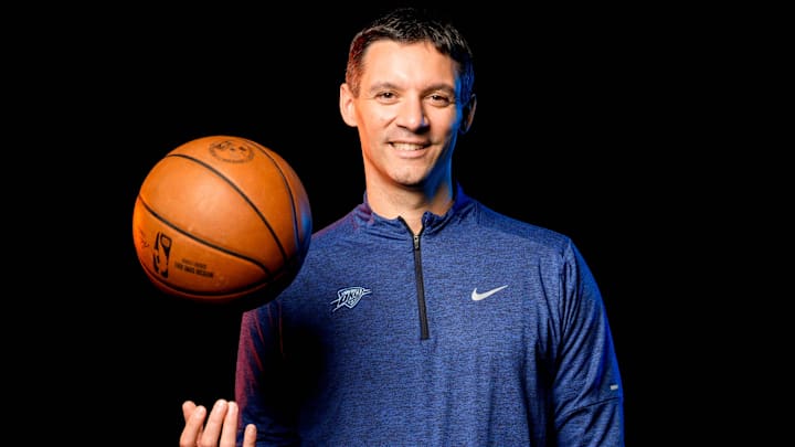 Thunder head coach Mark Daigneault is pictured during the Thunder media day at the Paycom Center in Oklahoma City, on Monday, Sept. 30, 2024. Thunder head coach Mark Daigneault is pictured during the Thunder media day at the Paycom Center in Oklahoma City, on Monday, Sept. 30, 2024.