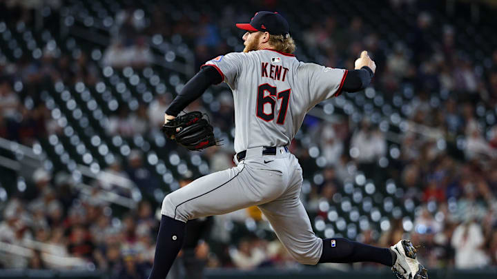 Sep 20, 2025; Minneapolis, Minnesota, USA; Cleveland Guardians pitcher Zak Kent (61) delivers a pitcher against the Minnesota Twins during the ninth inning of game two of a double header at Target Field. Mandatory Credit: Matt Krohn-Imagn Images Sep 20, 2025; Minneapolis, Minnesota, USA; Cleveland Guardians pitcher Zak Kent (61) delivers a pitcher against the Minnesota Twins during the ninth inning of game two of a double header at Target Field. Mandatory Credit: Matt Krohn-Imagn Images