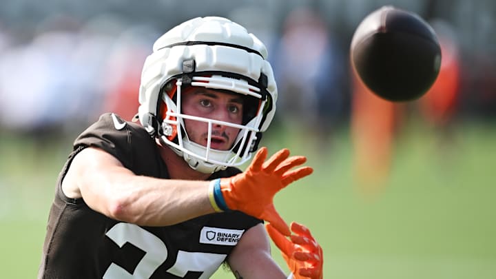 Jul 26, 2025; Berea, OH, USA; Cleveland Browns wide receiver Luke Floriea (37) runs a drill during training camp at CrossCountry Mortgage Campus. Mandatory Credit: Ken Blaze-Imagn Images
