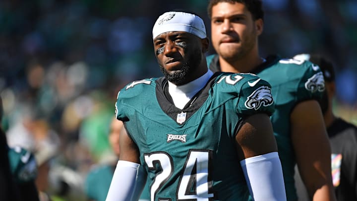Oct 1, 2023; Philadelphia, Pennsylvania, USA; Philadelphia Eagles cornerback James Bradberry (24)