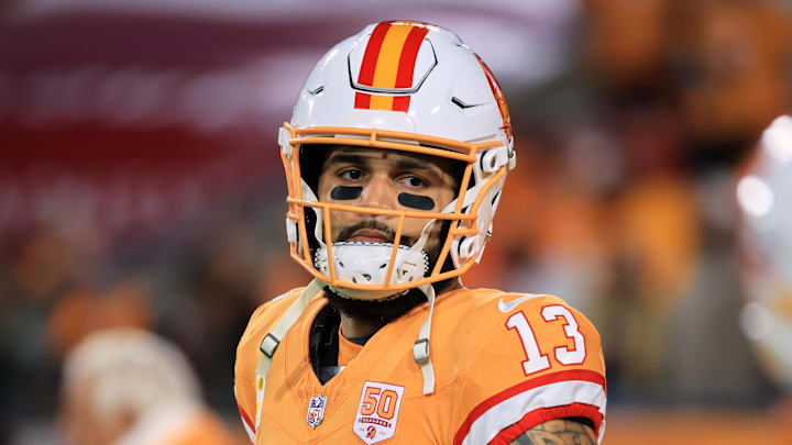 Dec 11, 2025; Tampa, Florida, USA; Tampa Bay Buccaneers wide receiver Mike Evans (13) looks on during warmups before the game against the Atlanta Falcons at Raymond James Stadium. Mandatory Credit: Kim Klement Neitzel-Imagn Images Dec 11, 2025; Tampa, Florida, USA; Tampa Bay Buccaneers wide receiver Mike Evans (13) looks on during warmups before the game against the Atlanta Falcons at Raymond James Stadium. Mandatory Credit: Kim Klement Neitzel-Imagn Images