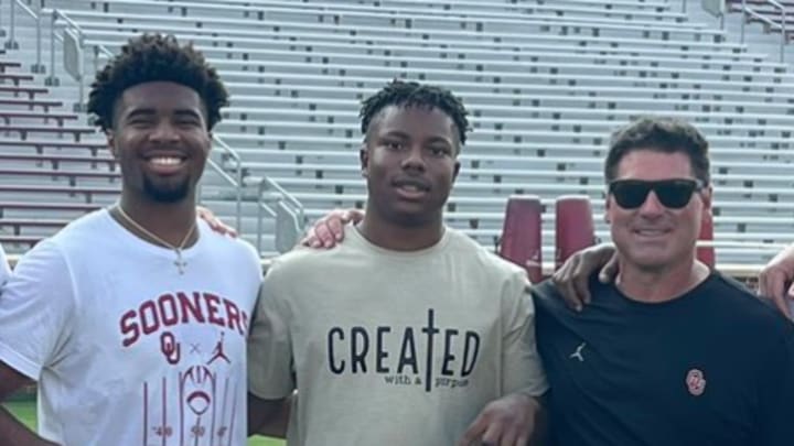Jaden O'Neal, Jonathan Hatton Jr. and Seth Littrell in Norman