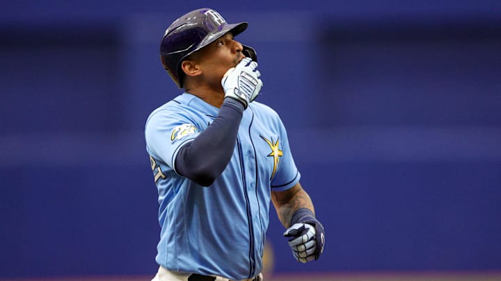 Sep 23, 2023; St. Petersburg, Florida, USA;  Tampa Bay Rays catcher Christian Bethancourt (14)
