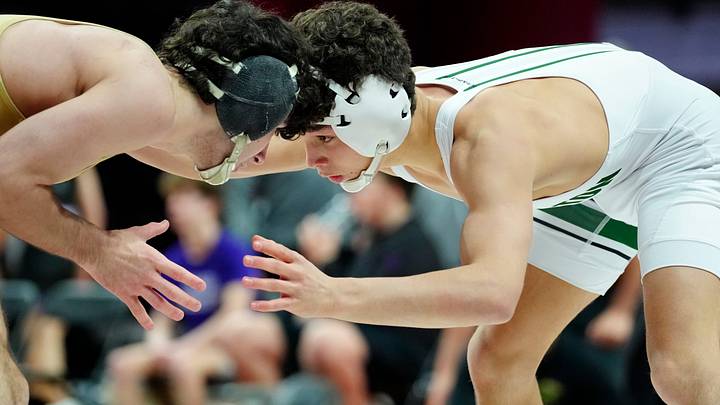 Jayden James (right) of Delbarton High competes in the 2024 NJSIAA Wrestling Team Wrestling Championships. Jayden James (right) of Delbarton High competes in the 2024 NJSIAA Wrestling Team Wrestling Championships.