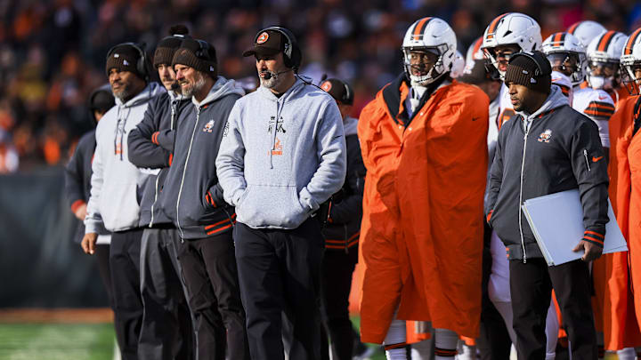 Dec 22, 2024; Cincinnati, Ohio, USA; Cleveland Browns head coach Kevin Stefanski during the second half against the Cincinnati Bengals at Paycor Stadium. Mandatory Credit: Katie Stratman-Imagn Images