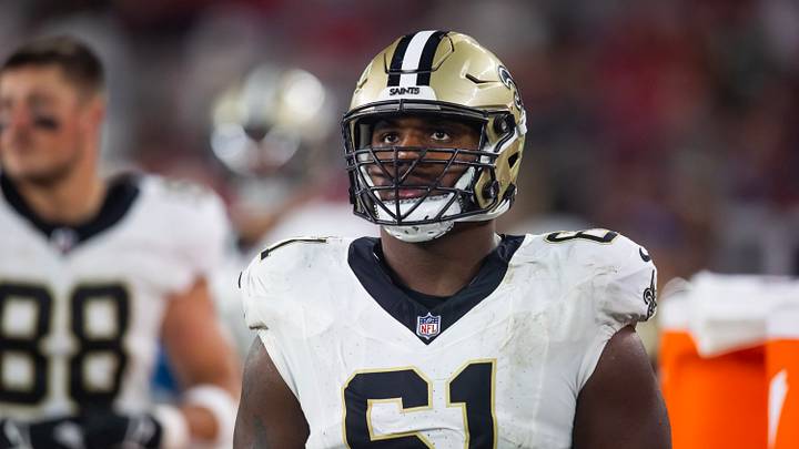 Aug 10, 2024; Glendale, Arizona, USA; New Orleans Saints center Sincere Haynesworth (61) against the Arizona Cardinals during a preseason NFL game at State Farm Stadium Aug 10, 2024; Glendale, Arizona, USA; New Orleans Saints center Sincere Haynesworth (61) against the Arizona Cardinals during a preseason NFL game at State Farm Stadium