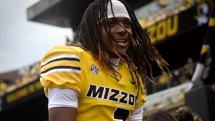 Sep 21, 2024; Columbia, Missouri, USA; Missouri Tigers wide receiver Marquis Johnson smiles walking off the field following a win over Vanderbilt at Faurot Field at Memorial Stadium.