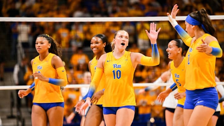 Pitt Volleyball Celebrates Point Against Penn State Pitt Volleyball Celebrates Point Against Penn State