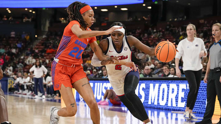 Mar 8, 2024; Greensville, SC, USA; Ole Miss Rebels guard Marquesha Davis (2) drives against Florida