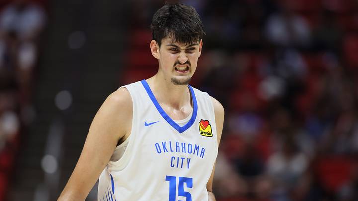 Aday Mara #15 of the Oklahoma City Thunder runs down the court against the Memphis Grizzlies during the second half at the 2026 NBA Salt Lake City SL.