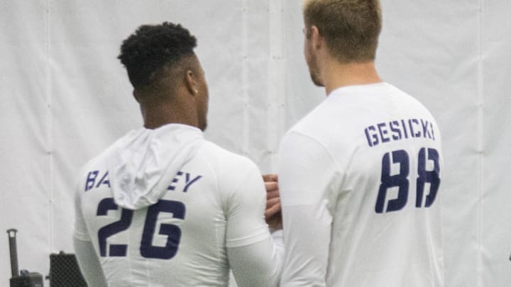 Former Penn State football running back Saquon Barkley and tight end Mike Gesicki at the Nittany Lions' 2018 Pro Day