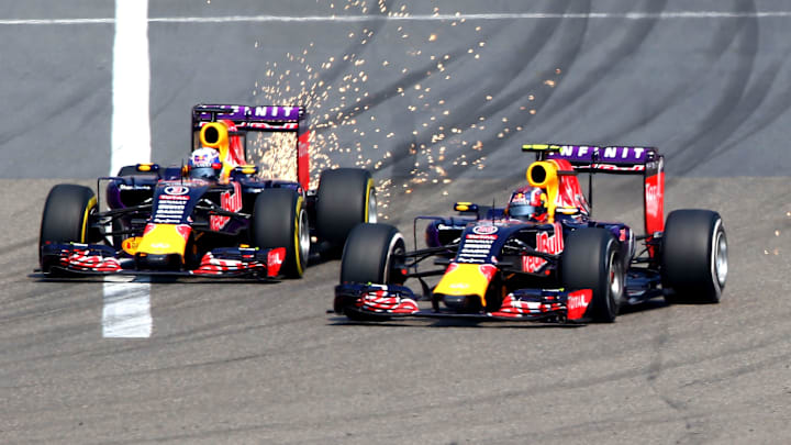 Red Bulls fight at the 2015 Chinese Grand Prix.