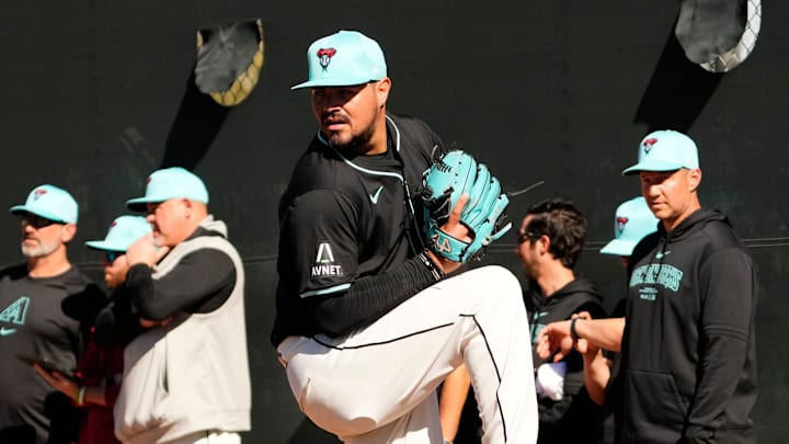 Arizona Diamondbacks pitcher Jose Castillo (66) during spring training workouts at Salt River Fields at Talking Stick in Scottsdale on Feb. 15, 2024.