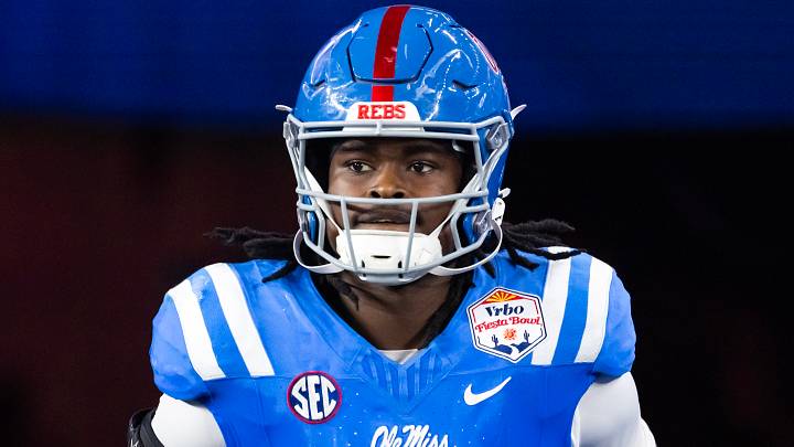 Former Mississippi Rebels linebacker Princewill Umanmielen (1) against the Miami Hurricanes during the 2026 Fiesta Bowl