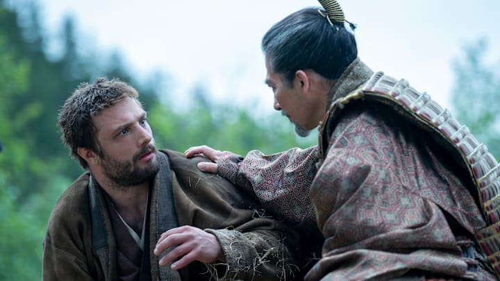 “SHOGUN” -- "A Dream of a Dream" -- Episode 10 (Airs April 23) Pictured (L-R): Cosmo Jarvis as John Blackthorne, Hiroyuki Sanada as Yoshii Toranaga. CR: Katie Yu/FX