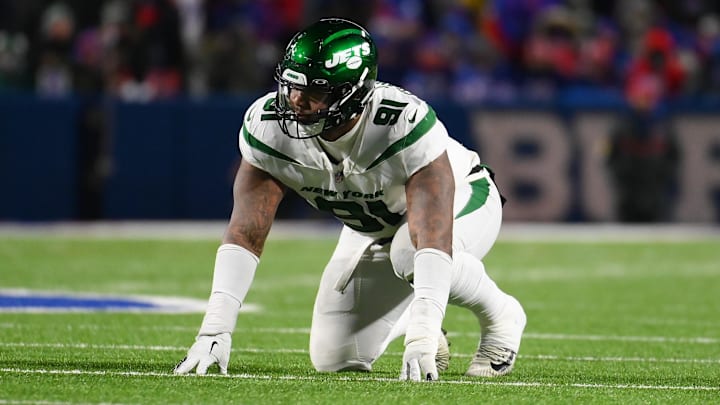 Jan 9, 2022; Orchard Park, New York, USA; New York Jets defensive end John Franklin-Myers (91)