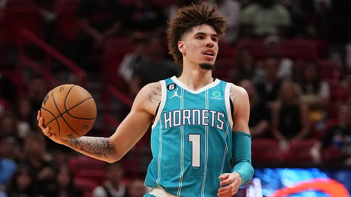 Nov 12, 2022; Miami, Florida, USA; Charlotte Hornets guard LaMelo Ball (1) dribbles the ball up the court against the Miami Heat during the first half at FTX Arena. Mandatory Credit: Jasen Vinlove-USA TODAY Sports