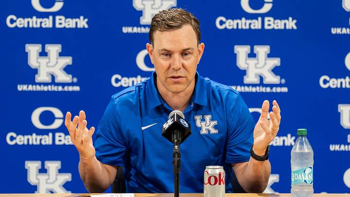 Kentucky head football coach Will Stein speaks during a news conference before the start of fall camp in Lexington, Ky., on Aug. 3, 2026. Stein discussed the Wildcats' offseason preparation and the start of preseason practice. Kentucky head football coach Will Stein speaks during a news conference before the start of fall camp in Lexington, Ky., on Aug. 3, 2026. Stein discussed the Wildcats' offseason preparation and the start of preseason practice.