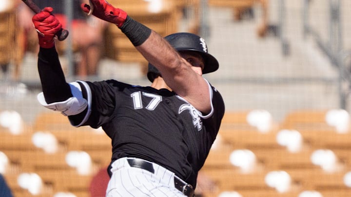 Chicago White Sox designated hitter Joey Gallo reacts during his at-bat against the San Diego Padres at Camelback Ranch. Chicago White Sox designated hitter Joey Gallo reacts during his at-bat against the San Diego Padres at Camelback Ranch.