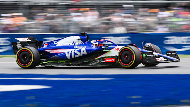 Jun 8, 2024; Montreal, Quebec, CAN; RB driver Daniel Ricciardo (AUS) races during FP3 practice session of the Canadian Grand Prix at Circuit Gilles Villeneuve. Mandatory Credit: David Kirouac-USA TODAY Sports