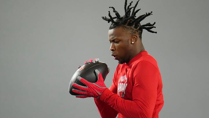 Ohio State Buckeyes cornerback Davison Igbinosun catches a ball during Pro Day for NFL scouts at the Woody Hayes Athletics Center on March 25, 2026. Ohio State Buckeyes cornerback Davison Igbinosun catches a ball during Pro Day for NFL scouts at the Woody Hayes Athletics Center on March 25, 2026.