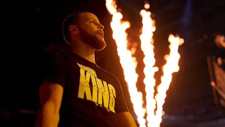 Jan 20, 2025; San Francisco, California, USA; Golden State Warriors guard Stephen Curry (30) stands on the court during player introductions before the start of the game against the Boston Celtics at the Chase Center. Mandatory Credit: Cary Edmondson-Imagn Images