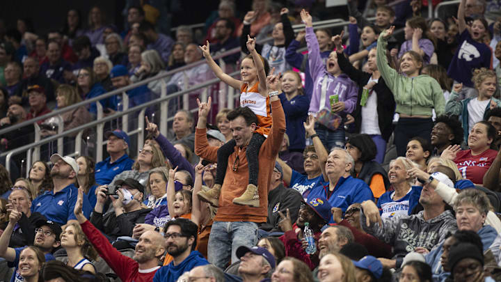 Mar 9, 2024; Kansas City, MO, USA; Fans cheer during the second half between the Texas Longhorns and