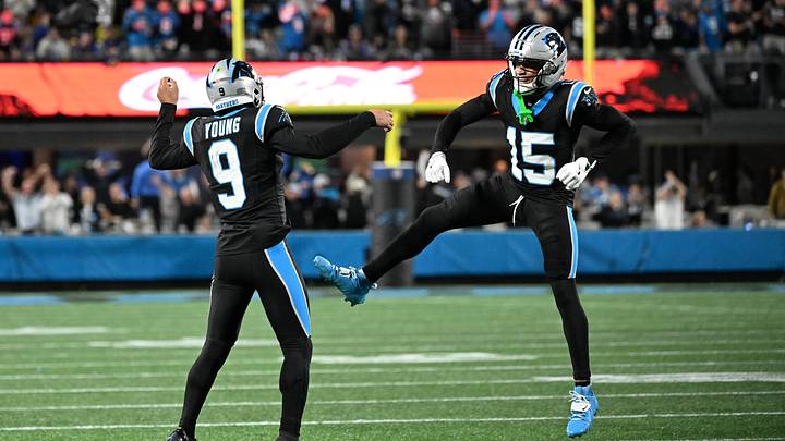 Carolina Panthers quarterback Bryce Young (9) and wide receiver Jimmy Horn Jr. (15) react Carolina Panthers quarterback Bryce Young (9) and wide receiver Jimmy Horn Jr. (15) react