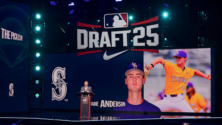 Jul 13, 2025; Atlanta, GA, USA; Kade Anderson is drafted by the Seattle Mariners with the third pick during the first round of the MLB Draft at The Coca-Cola Roxy. Mandatory Credit: Brett Davis-Imagn Images
