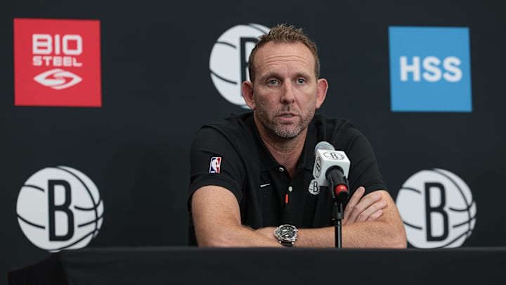 Sep 26, 2022; Brooklyn, NY, USA; Brooklyn Nets general manager Sean Marks talks to the media during media day at HSS Training Center. Mandatory Credit: Vincent Carchietta-Imagn Images Sep 26, 2022; Brooklyn, NY, USA; Brooklyn Nets general manager Sean Marks talks to the media during media day at HSS Training Center. Mandatory Credit: Vincent Carchietta-Imagn Images