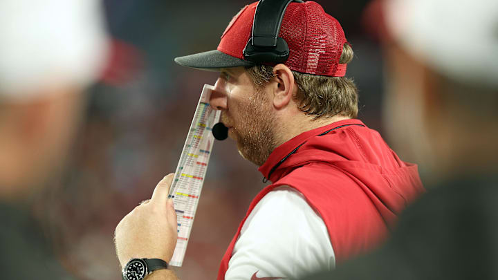 Aug 23, 2024; Tampa, Florida, USA; Tampa Bay Buccaneers  offensive coordinator Liam Coen against the Miami Dolphins during the second quarter at Raymond James Stadium. Mandatory Credit: Kim Klement Neitzel-Imagn Images
