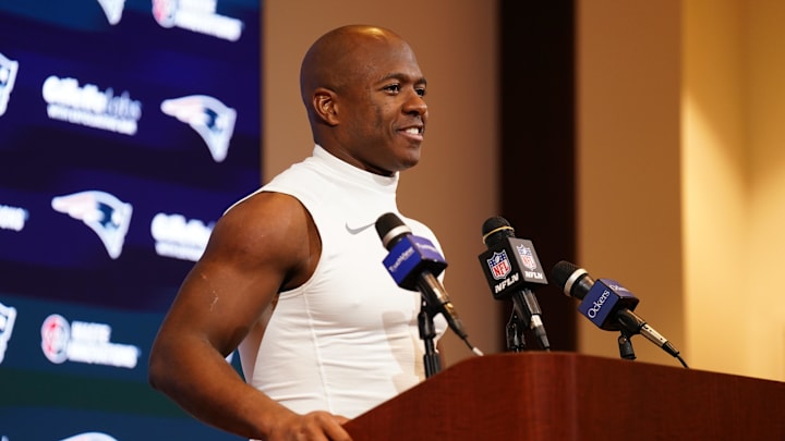 Jan 7, 2024; Foxborough, Massachusetts, USA; New England Patriots wide receiver Matthew Slater (18) talks to the media after the game against the New York Jets in the second half at Gillette Stadium. Mandatory Credit: David Butler II-Imagn Images Jan 7, 2024; Foxborough, Massachusetts, USA; New England Patriots wide receiver Matthew Slater (18) talks to the media after the game against the New York Jets in the second half at Gillette Stadium. Mandatory Credit: David Butler II-Imagn Images