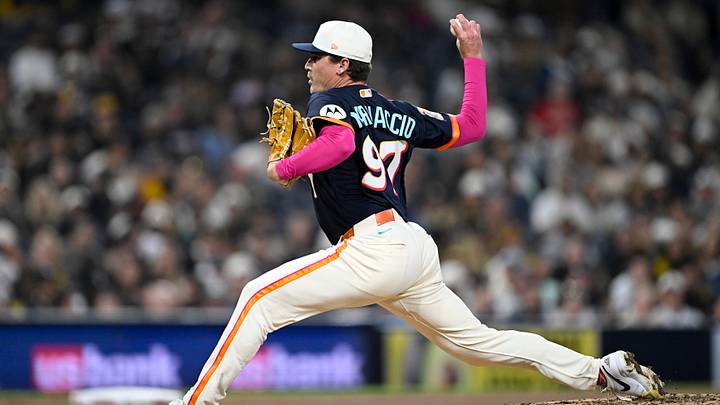 May 1, 2026; San Diego, California, USA; San Diego Padres pitcher Ron Marinaccio (97) delivers during the eighth inning against the Chicago White Sox at Petco Park. Mandatory Credit: Denis Poroy-Imagn Images May 1, 2026; San Diego, California, USA; San Diego Padres pitcher Ron Marinaccio (97) delivers during the eighth inning against the Chicago White Sox at Petco Park. Mandatory Credit: Denis Poroy-Imagn Images