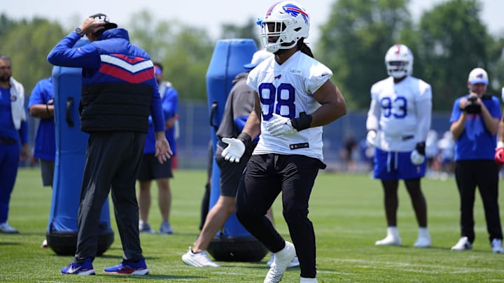 Buffalo Bills defensive tackle T.J. Sanders works out during Minicamp at Highmark Stadium.