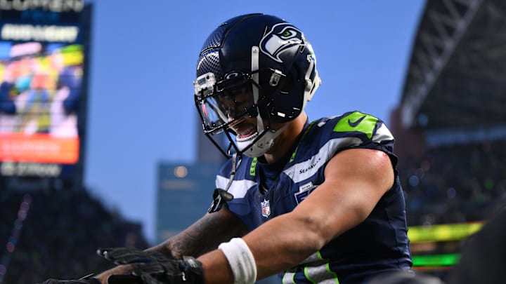 Jan 25, 2026; Seattle, WA, USA; Seattle Seahawks wide receiver Jaxon Smith-Njigba (11) celebrates after scoring a touchdown against the Los Angeles Rams during the first half in the 2026 NFC Championship Game at Lumen Field. Jan 25, 2026; Seattle, WA, USA; Seattle Seahawks wide receiver Jaxon Smith-Njigba (11) celebrates after scoring a touchdown against the Los Angeles Rams during the first half in the 2026 NFC Championship Game at Lumen Field.