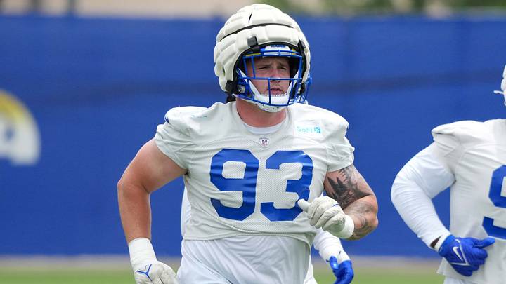 May 28, 2025; Woodland Hills, CA, USA; Los Angeles Rams defensive end Jack Heflin (93) during organized team activities at Rams Practice Facility. Mandatory Credit: Kirby Lee-Imagn Images May 28, 2025; Woodland Hills, CA, USA; Los Angeles Rams defensive end Jack Heflin (93) during organized team activities at Rams Practice Facility. Mandatory Credit: Kirby Lee-Imagn Images