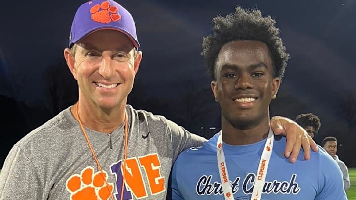 Clemson Head Football Coach Dabo Swinney and Christ Church Running Back Michael Martin II