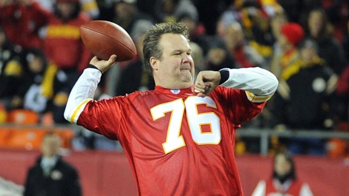 Nov 27, 2011; Kansas City, MO, USA; Movie actor Eric Stonestreet throws out a football before the game at Arrowhead Stadium. 