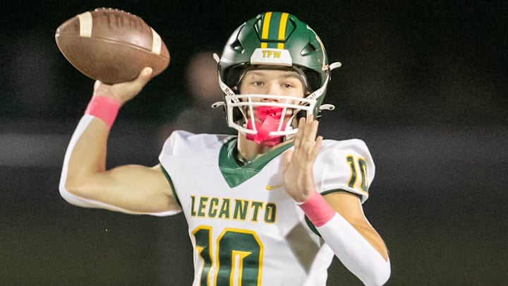 Lecanto JT Tipton (10) looks to throw as Bradford takes on Lecanto at Bradford High School in Starke, FL on Friday, October 20, 2023. [Alan Youngblood/Gainesville Sun]
