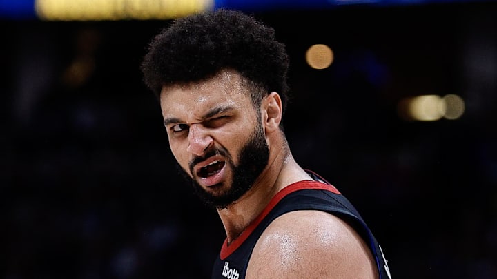 Denver Nuggets guard Jamal Murray (27) reacts after a play in the third quarter against the Minnesota Timberwolves during game five of the second round for the 2024 NBA playoffs at Ball Arena. Mandatory Credit: Isaiah J. Downing-Imagn Images Denver Nuggets guard Jamal Murray (27) reacts after a play in the third quarter against the Minnesota Timberwolves during game five of the second round for the 2024 NBA playoffs at Ball Arena. Mandatory Credit: Isaiah J. Downing-Imagn Images