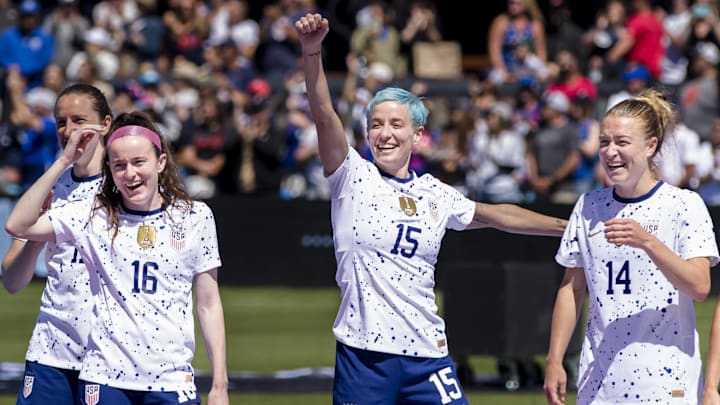 Jul 9, 2023; San Jose, California, USA;  United States of America forward Megan Rapinoe (15)